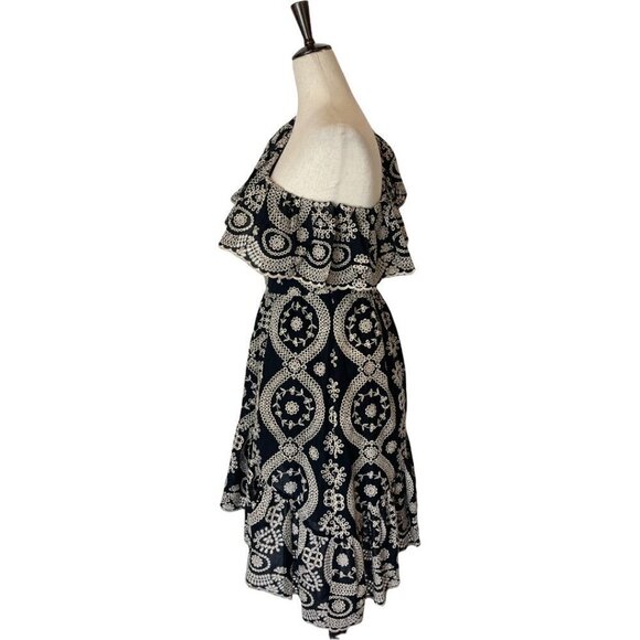 LoveShackFancy Black And Cream Pamela Asymmetric One Shoulder Flounce‎ Dress S - Picture 7 of 14